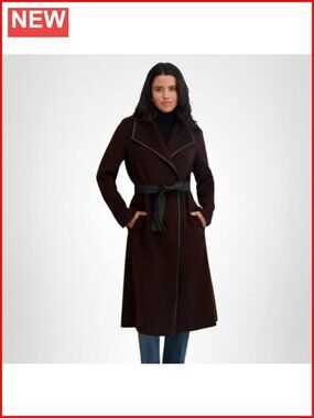 Fitted Tweed Coat with Belt Wool Blend
